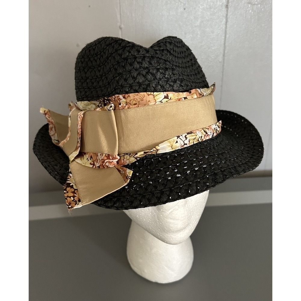 Women's Magid Hats 100% Paper Black Floral Bow Cottagecore Hippie One Size